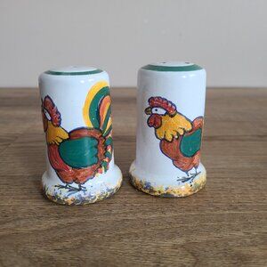 Vintage hand painted salt &pepper shakers with rooster and hen.